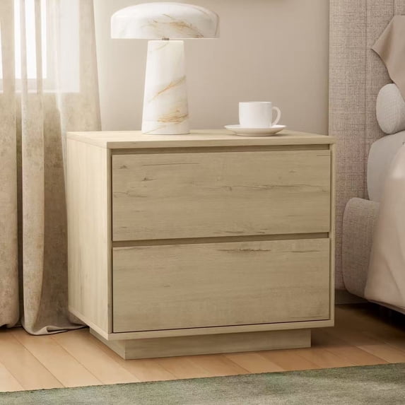 EYYTHUNG Farmhouse Nightstand with 2 Drawers, 21.6" Large Wooden Bedside Table with Storage Drawers, Modern Bedside End Table, Light Oak