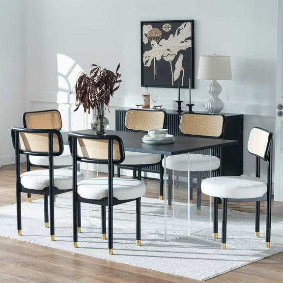 EYYTHUNG Farmhouse Linen Dining Chairs, White (Set of 6)