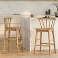 thumbnail image 1 of EYYTHUNG Farmhouse Wooden Barstool - Set of 2, 24-Inch Counter Height Stools with Ergonomic Curved Back, Natural Oak, 1 of 8