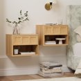 thumbnail image 1 of EYYTHUNG Floating Nightstand Set of 2, Wall Mounted Bedside Table with Storage Drawer and Open Shelf, Modern Night Stand with Curved Corner, Natural Oak, 1 of 7