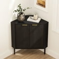 thumbnail image 1 of EYYTHUNG Fluted Corner Cabinet, Modern Small Corner Floor Cabinet with 2 Doors and 2-Tier Shelves, Freestanding Narrow Organizer, Black, 1 of 7