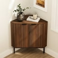 thumbnail image 1 of EYYTHUNG Fluted Corner Cabinet, Modern Small Corner Floor Cabinet with 2 Doors and 2-Tier Shelves, Freestanding Narrow Organizer, Brown, 1 of 6