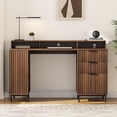 thumbnail image 1 of EYYTHUNG Fluted Executive Desk, 55" Modern Wood Office Desk with Monitor Stand & Charging Station, Home Writing Study Computer Table, Brown, 1 of 9