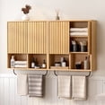 thumbnail image 1 of EYYTHUNG Fluted Wall Cabinet Set of 2, Modern Wooden Bathroom Medicine Cabinet Storage with Hanging Rod, Adjustable Shelf and Towels Bar, Natural Oak, 1 of 9
