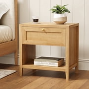 EYYTHUNG Large Nightstand Farmhouse Bedside End Table with Open Storage Shelf, Modern Wood Night Stand for Sofa, Natural Oak