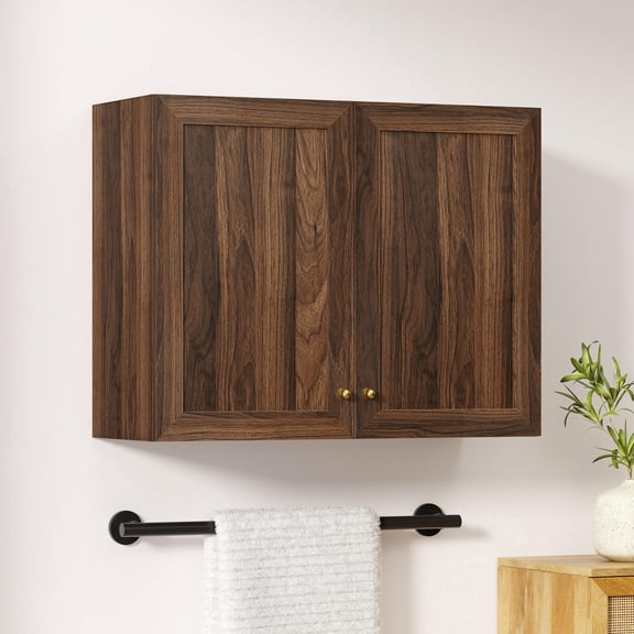 EYYTHUNG Laundry Wall Cabinets, Farmhouse Wood Storage Cabinet with Doors and Adjustable Shelf Wall Mounted Cabinets, Brown