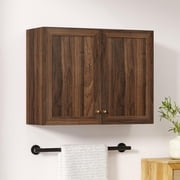 EYYTHUNG Laundry Wall Cabinets, Farmhouse Wood Storage Cabinet with Doors and Adjustable Shelf Wall Mounted Cabinets, Brown