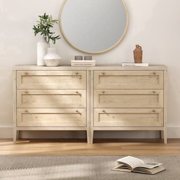 EYYTHUNG Modern 3 Drawer Dresser Set of 2, Light Wood Dresser Chest of Drawers Cabinet, Light Oak