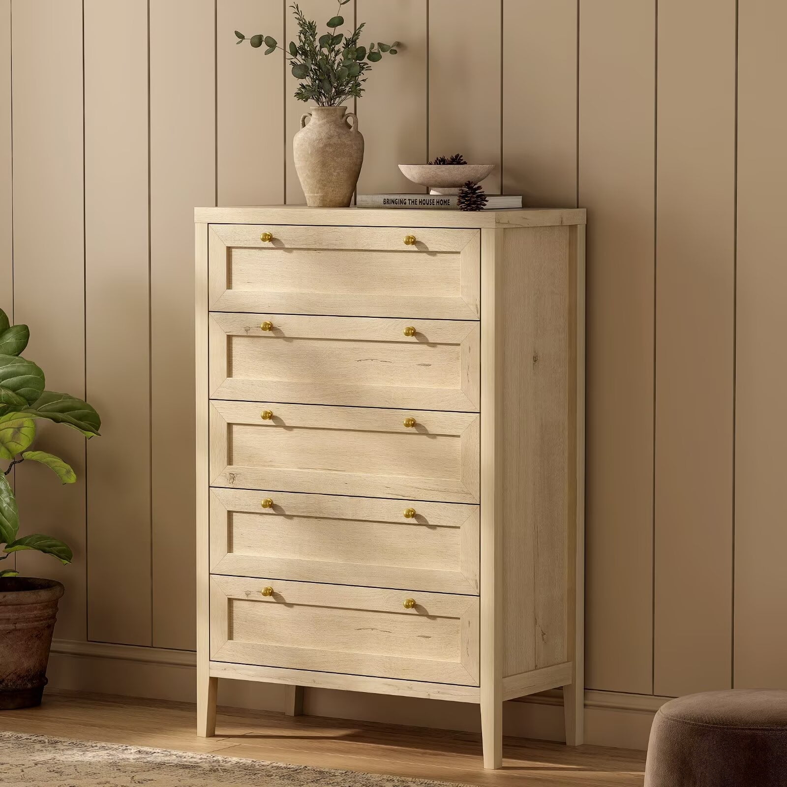 EYYTHUNG Modern 5 Drawer Dresser 47" Tall, Farmhouse Storage Dressers ...