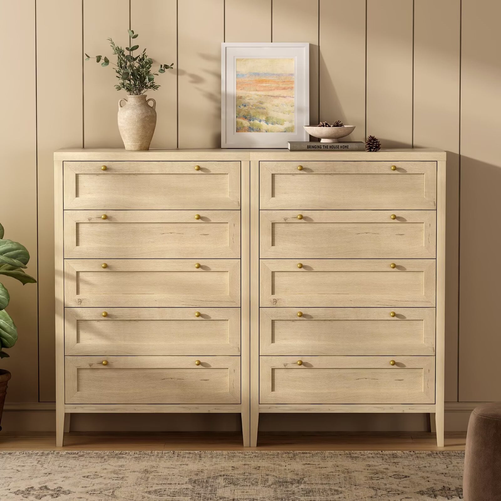 EYYTHUNG Modern 5 Drawer Dresser 47" Tall Set of 2, Farmhouse Storage ...