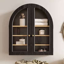 EYYTHUNG Modern Arched Wall Cabinet, Large Medicine Cupboard, Black Cabinet for Bathroom with Adjustable Shelf, Black Oak
