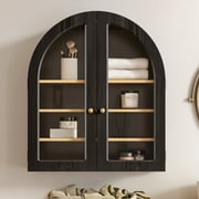 EYYTHUNG Modern Arched Wall Cabinet, Large Medicine Cupboard, Black Cabinet for Bathroom with Adjustable Shelf, Black Oak