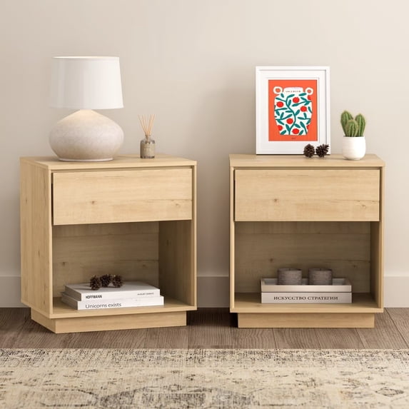 EYYTHUNG Modern End Side Table Set of 2, Farmhouse 18" Wood Nightstand Boho Bedside Table Accent Night Stand, Light Oak