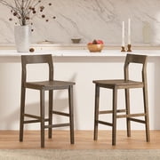 EYYTHUNG Modern Farmhouse Bar Stools 25 inch Mid-Century Solid Wood Counter Height Stools with Back Support Barstools Chairs for Kitchen Dining Room Set of 2, Brown