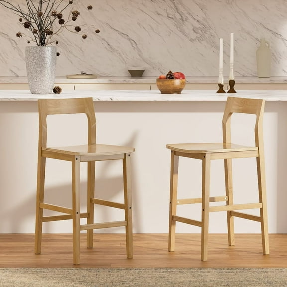 EYYTHUNG Modern Farmhouse Bar Stools 25 inch Mid-Century Solid Wood Counter Height Stools with Back Support Barstools Chairs for Kitchen Dining Room Set of 2, Natural Oak