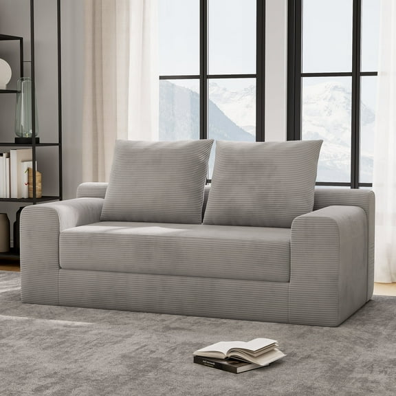 EYYTHUNG Modern Loveseat Sofa for Living Room, 71" Cofy 3-Seater Couch Pull Out Sofa Bed with 2 Pillows, Corduroy Boneless Convertible Couch, Grey