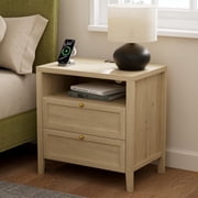 EYYTHUNG Modern Nightstand with Drawers Wooden End Table with Charging Station Farmhouse Night Stand Bedside Side Table with Storage, Light Oak
