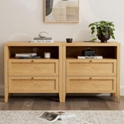 EYYTHUNG Modern Nightstands Set of 2 with 2 Drawers Wooden End Table with Charging Station Farmhouse Night Stand Bedside Side Table with Storage Open Shelf, Nau