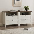 thumbnail image 1 of EYYTHUNG Modern Nightstands Set of 2 with Drawers Wooden End Table with Charging Station Farmhouse Night Stand Bedside Side Table with Storage Open Shelf, Rustic White/Honey Brown, 1 of 8