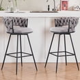 thumbnail image 1 of EYYTHUNG Modern Swivel Bar Stools - Set of 2, Woven Design and Footrest, Dark Grey, 1 of 7