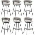 thumbnail image 1 of EYYTHUNG Modern Swivel Bar Stools Set of 6, Suede Fabric Woven Design Bar Chairs with Back Support & Footrest Height Barstools, Grey, 1 of 7