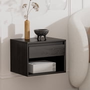 EYYTHUNG Nightstand Wall Mount, Wall Mounted Bedside Table with Storage Drawer and Open Shelf, Modern Night Stand with Handless Design, Black