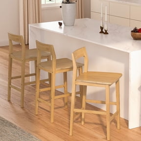 EYYTHUNG Set of 3 Modern Farmhouse Bar Stools 25 inch Mid-Century Solid Wood Counter Height Stools with Back Support Barstools Chairs for Kitchen Dining Room, Natural Oak
