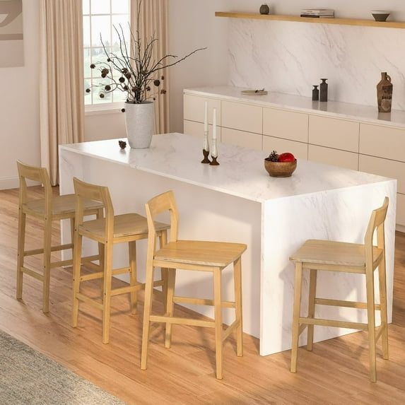 EYYTHUNG Set of 4 Modern Farmhouse Bar Stools 25 inch Mid-Century Solid Wood Counter Height Stools with Back Support Barstools Chairs for Kitchen Dining Room, Natural Oak