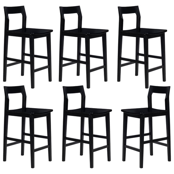 EYYTHUNG Modern Farmhouse Wooden Bar Stools Set of 6, 25-inch Mid Century Solid Wood Counter Height Stools with Back Support Barstools Chairs, Black
