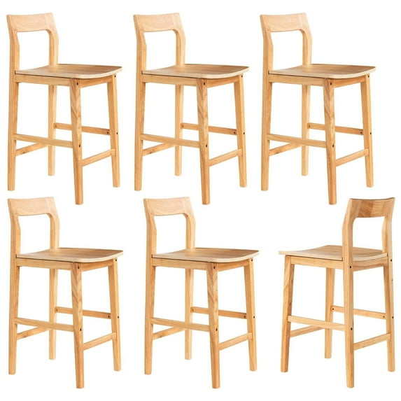 EYYTHUNG Set of 6 Modern Farmhouse Bar Stools 25 inch Mid-Century Solid Wood Counter Height Stools with Back Support Barstools Chairs for Kitchen Dining Room, Natural Oak