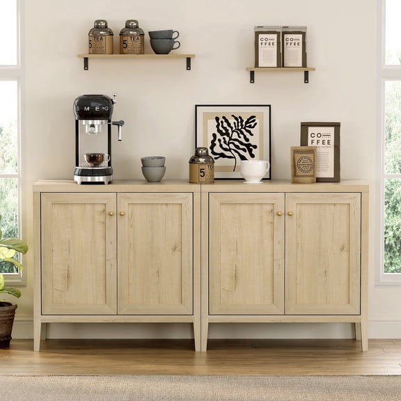 EYYTHUNG Sideboard Buffet Cabinet Set of 2 with Adjustable Shelves, Farmhouse Credenza Versatile Storage Cabinet Accent Furniture, Light Oak