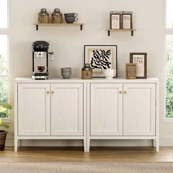 EYYTHUNG Sideboard Buffet Cabinet Set of 2 with Adjustable Shelves, Farmhouse Credenza Versatile Storage Cabinet Accent Furniture, Antique White