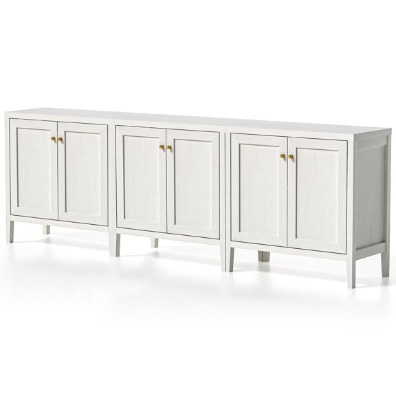 EYYTHUNG Sideboard Buffet Cabinet Set of 3 with Adjustable Shelves, Farmhouse Credenza Storage Cabinet, Living Dining Room Accent Furniture, Antique White