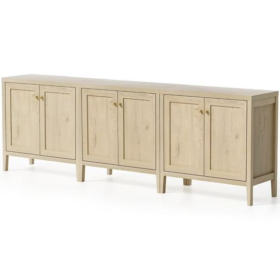 EYYTHUNG Sideboard Buffet Cabinet Set of 3 with Adjustable Shelves, Farmhouse Credenza Versatile Storage Cabinet for Accent Furniture, Light Oak