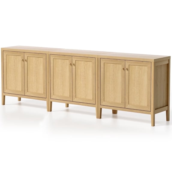 EYYTHUNG Sideboard Buffet Cabinet Set of 3 with Adjustable Shelves, Farmhouse Credenza Versatile Storage Cabinet for Kitchen Coffee Bar, Living & Dining Room Accent Furniture, Natural Oak