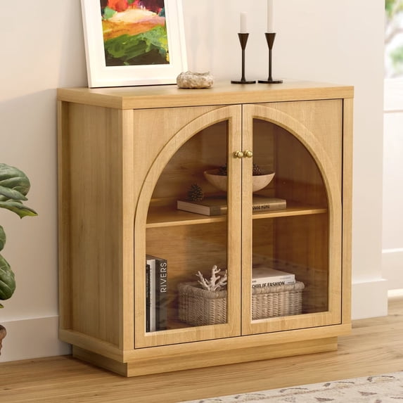 EYYTHUNG Sideboard Buffet Cabinet, Natural Oak Storage Cabinet with Adjustable Shelf