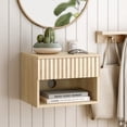 thumbnail image 1 of EYYTHUNG Small Floating Nightstand with Drawer, Modern Wall Mounted Bedside Table with Fluted Door & Open Shelf for Bedroom, Entryway Storage, Light Oak, 1 of 9