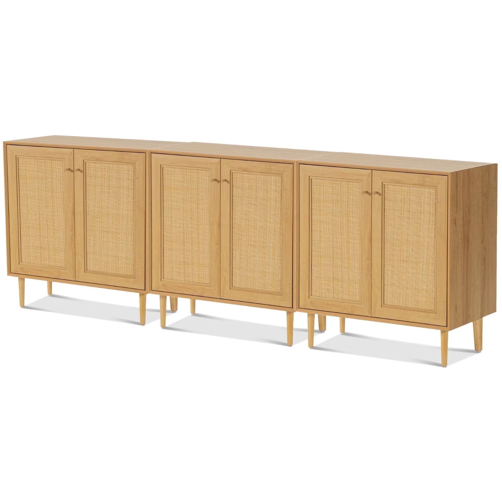 EYYTHUNG Storage Cabinet Set of 3 with Rattan Doors, Farmhouse Sideboard Cabinet Accent, Natural Oak