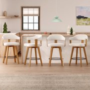 EYYTHUNG Swivel Bar Stools Set of 4, Modern Curved-Back 26-Inch Counter Barstools with Armrests, Linen Upholstered Wooden Stools for Kitchen Island & Home Bar Seating, Beige