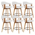 thumbnail image 1 of EYYTHUNG Swivel Bar Stools Set of 6, Modern Curved-Back 26-inch Counter Barstools with Armrests, Linen Upholstered Wooden Stools for Kitchen & Home Bar Seating, Beige, 1 of 8