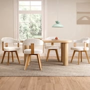 EYYTHUNG Swivel Dining Chairs Set of 4, Mid Century Modern Boucle Dining Chairs with Arms and Wood Legs, Upholstered Kitchen Chairs, White and Natural Oak