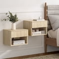 thumbnail image 1 of EYYTHUNG Modern Fluted Cabinet Floating Nightstand Set of 2, Bedside Table with Drawer & Storage Shelf for Small Spaces, Light Oak, 1 of 8