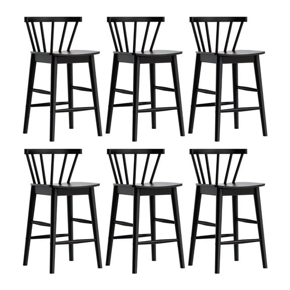 EYYTHUNG Wood Bar Stool Set of 6, 24-Inch Farmhouse Counter Height Stool Chairs with Ergonomic Curved Back & Solid Wood Legs, Rustic Kitchen Bar Chair, Black