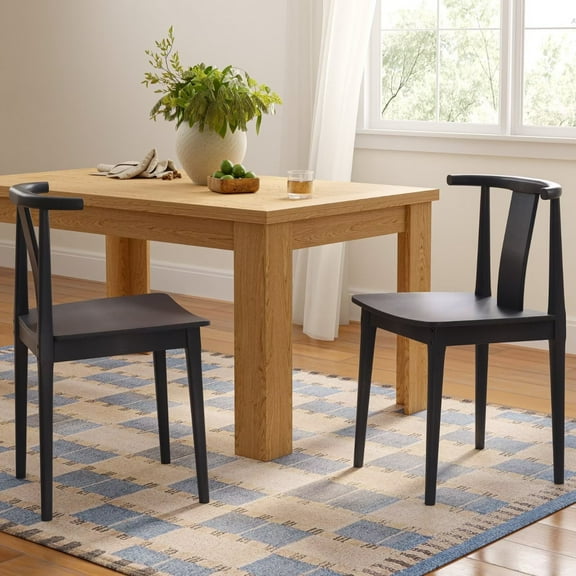 EYYTHUNG Wood Dining Chairs Set of 2, Farmhouse Kitchen Chairs with Curved Back Mid Century Wishbone Dining Chairs, Black