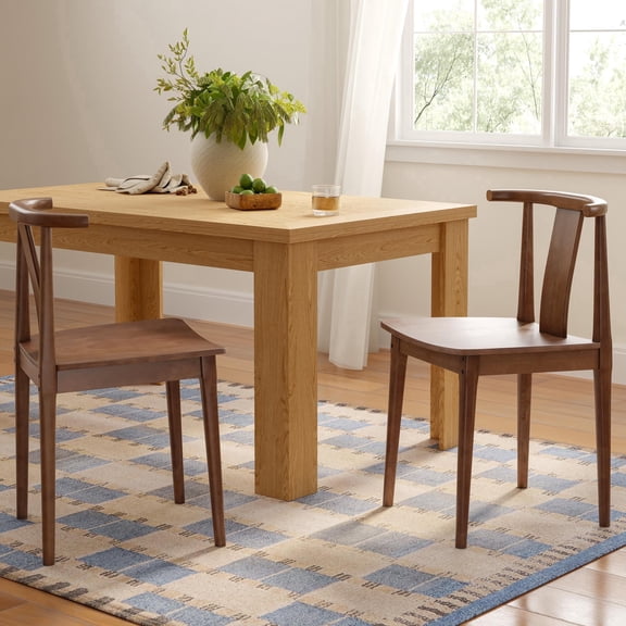 EYYTHUNG Wood Dining Chairs Set of 2, Farmhouse Kitchen Chairs with Curved Back Mid Century Wishbone Dining Chairs, Brown