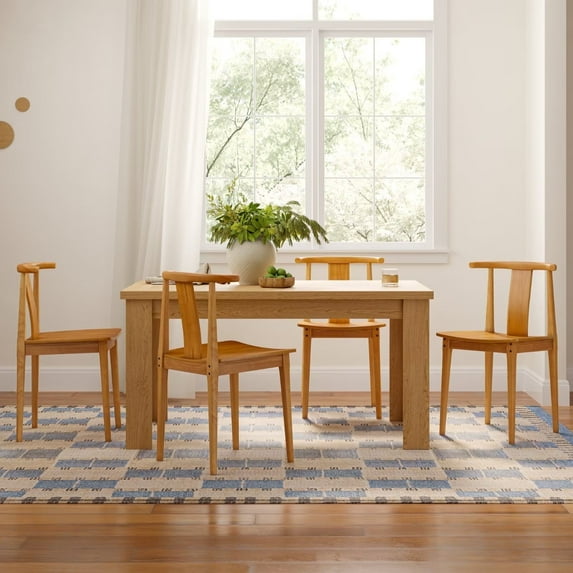 EYYTHUNG Wood Dining Chairs Set of 4, Farmhouse Kitchen Chairs with Curved Back Mid Century Wishbone Dining Chairs, Dark Oak