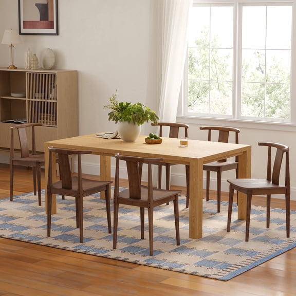 EYYTHUNG Wood Dining Chairs Set of 6, Farmhouse Kitchen Chairs with Curved Back Mid Century Wishbone Dining Chairs, Brown