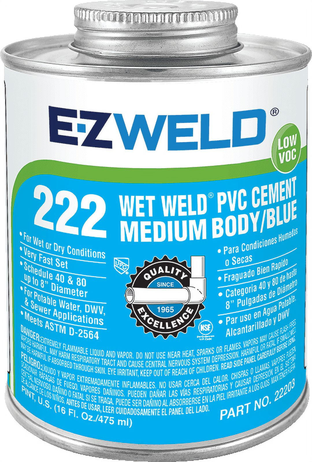 EZ-22201 EZ Weld Wet Weld PVC Cement Medium Body, Blue 4oz