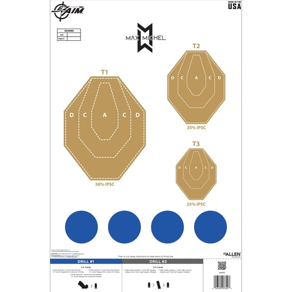 EZ Aim® Max Michel Course of Fire Training Target, B-2 Paper Shooting Target, 23 x 35, 50-Pack