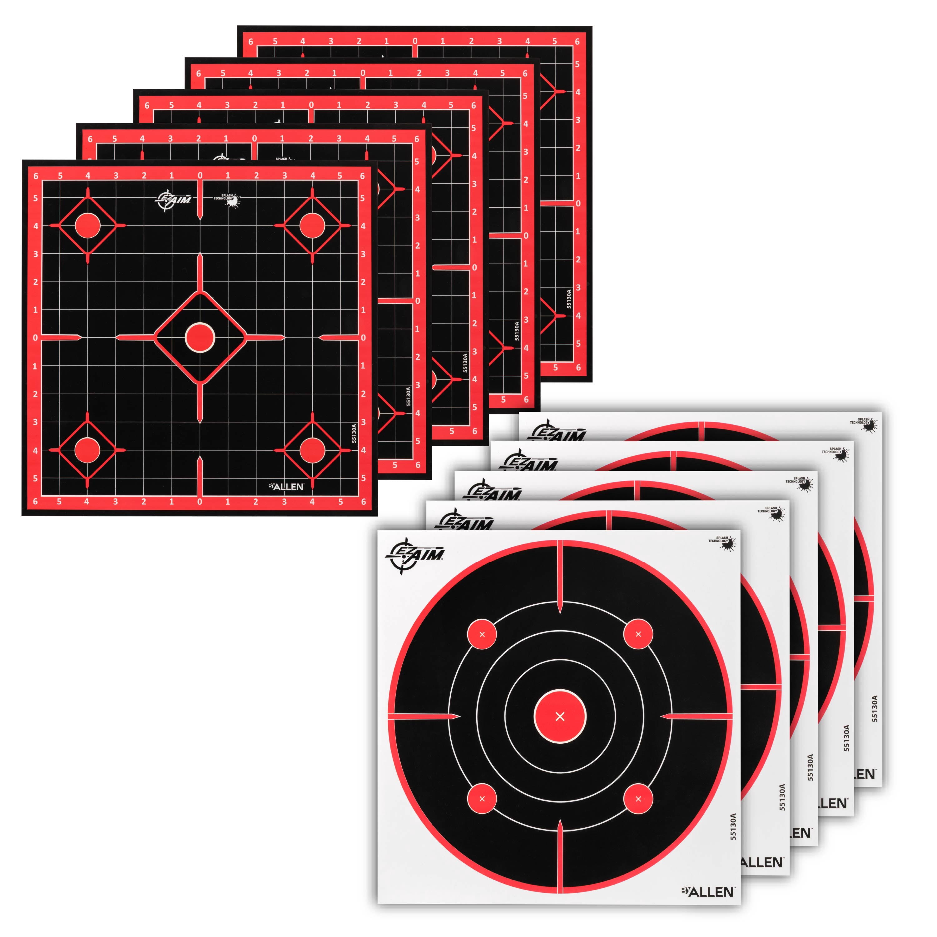 EZ Aim Splash Bullseye and Sight Grid Targets, 12 x 12 Inch, 10 Pack